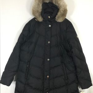 Michael Kors Women's Puffer Down Faux Fur Trim Hoodie Jacket Black Size XL